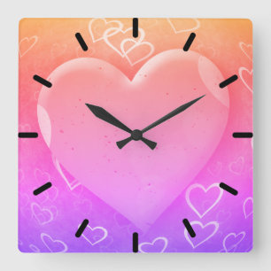 Horloge Carrée Coeur rose