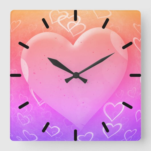 Horloge Carrée Coeur rose (Recto)