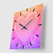 Horloge Carrée Coeur rose (Angle)
