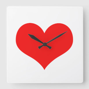 Horloge Carrée Cœur rouge mignon Saint-Valentin blanc couleur per