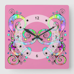 Horloge Carrée Coeur spiral Peint à la main 1