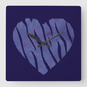 Horloge Carrée Cœur Violet Imprimé Zèbre