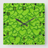 Horloge Carrée Coeurs 3D Texture vert Motif-68689 (Recto)