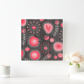 Horloge Carrée Coeurs blancs et gris et fleurs florales (Maison)