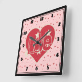 Horloge Carrée Coeurs d'amour et étoiles (Angle)
