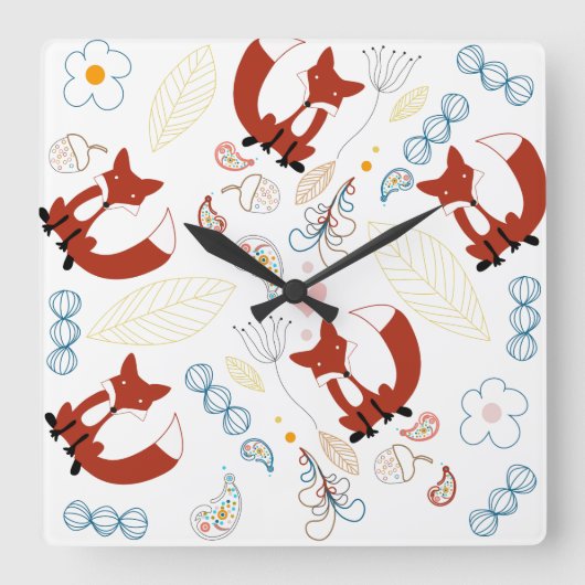 Horloge Carrée Coeurs de Fox mignonne tirant à la main en bleu ja (Recto)