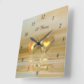 Horloge Carrée Coeurs d'or (Angle)