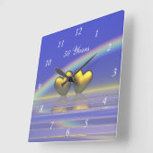 Horloge Carrée Coeurs d'or du 50e anniversaire (Angle)