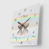 Horloge Carrée Coeurs en bois du 5e anniversaire (Angle)