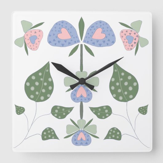 Horloge Carrée Cœurs et Fleurs (Recto)