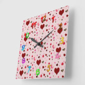 Horloge Carrée Coeurs et Rose (Angle)