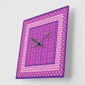 Horloge Carrée Coeurs, fleurs, chèques et Pois (Angle)