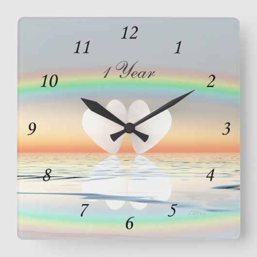 Horloge Carrée Coeurs papier du 1er anniversaire (Recto)