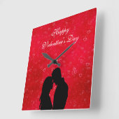 Horloge Carrée Coeurs rouges et illustration du couple (Angle)