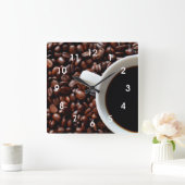 Horloge Carrée Coffee Bean Kitchen Wall Clock (Maison)