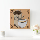 Horloge Carrée Coffee Beans Coffee Cup Design Mur Horaires (Maison)