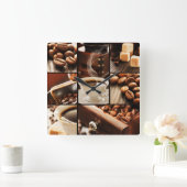 Horloge Carrée Coffee Collage (Maison)