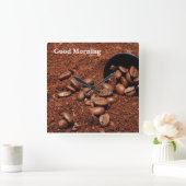 Horloge Carrée Coffee Grounds Roasted Beans Business Card (Maison)
