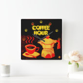 Horloge Carrée COFFEE HOUR /Red Yellow Coffee cup and coffeepot (Maison)