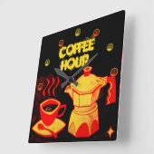 Horloge Carrée COFFEE HOUR /Red Yellow Coffee cup and coffeepot (Angle)