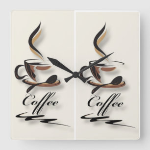 Horloge Carrée Coffee Lovers Wall Clock – Two Cups of Coffee & Co
