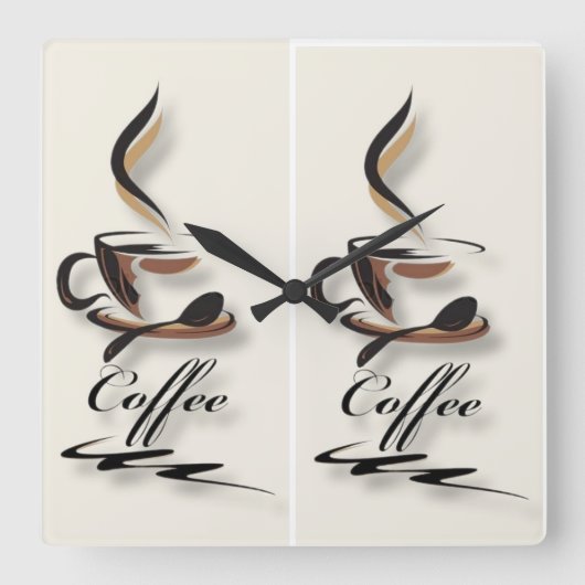 Horloge Carrée Coffee Lovers Wall Clock – Two Cups of Coffee & Co (Recto)