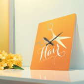 Horloge Carrée Coiffeur Salon de maquillage Chic Orange Ciseaux o