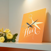Horloge Carrée Coiffeur Salon de maquillage Chic Orange Ciseaux o