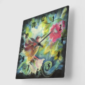 Horloge Carrée Colibri coloré Digital Silk Art (Angle)