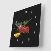 Horloge Carrée Colibri sur Zinnias (Angle)