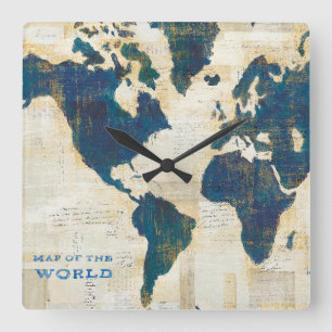 Horloge Carrée Collage de carte du monde