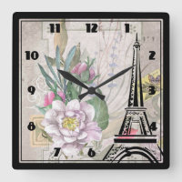 Collage de fleurs vintages et Dessin Tour Eiffel