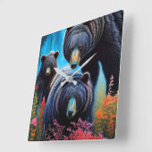 Horloge Carrée Collage de la famille de l'ours (Angle)