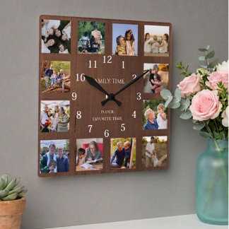 Horloge Carrée Collage de photos de temps en famille Cadeau de gr