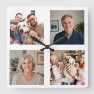 Horloge Carrée Collage de photos personnalisé Photo de famille et