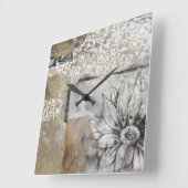 Horloge Carrée Collage Fleur II (Angle)