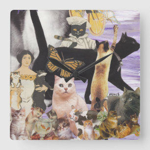 Horloge Carrée Collage mignon 4 de chat