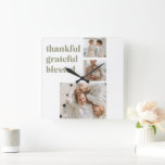 Horloge Carrée Collage moderne Trois photos | Sq Bon thanksgiving<br><div class="desc">Collage moderne Trois photos | BON THANKSGIVING</div>