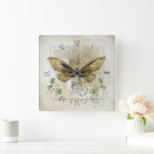 Horloge Carrée collage papillon vintage (Maison)
