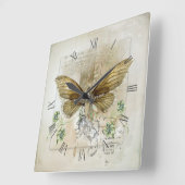 Horloge Carrée collage papillon vintage (Angle)