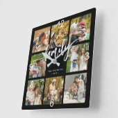 Horloge Carrée collage photo de famille écriture moderne noir (Angle)