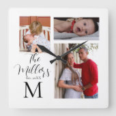 Horloge Carrée Collage photo de famille Monogram (Recto)