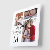 Horloge Carrée Collage photo de famille Monogram (Angle)
