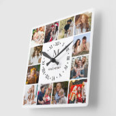Horloge Carrée Collage photo de famille Monogram (Angle)