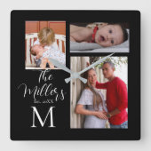 Horloge Carrée Collage photo de famille Monogram (Recto)