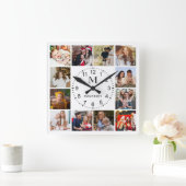 Horloge Carrée Collage photo de famille Monogram (Maison)
