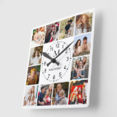 Horloge Carrée Collage photo de famille Monogram (Angle)