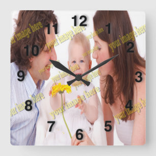Horloge Carrée Collage photo élégant et tendance pour famille