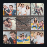 Horloge Carrée Collage Photo Famille Personnalisée Moderne Bois f<br><div class="desc">Custom Family 8 - Photo Collage sur un élégant arrière - plan moderne en bois foncé (imprimé). Grand cadeau personnalisé pour la Fête des pères, la fête des mères, ou comme cadeau pour les grands-mères et les grands-parents pour les anniversaires ou les fêtes de famille. Mettez à jour avec vos...</div>