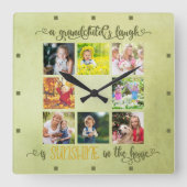 Horloge Carrée Collage photo Grand-parents Rustic Green Watercolo (Recto)